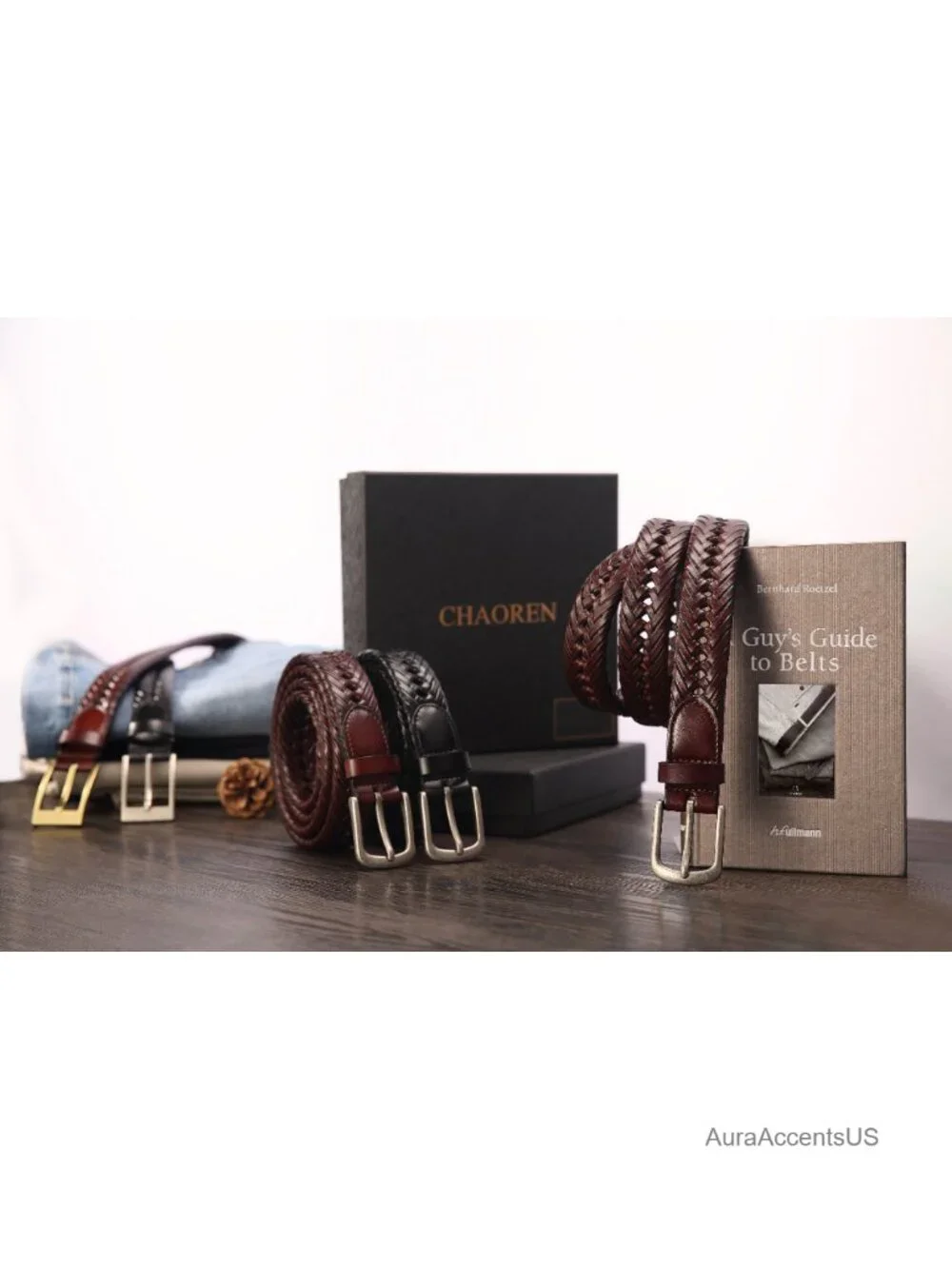 Woven Braided Leather Belt Men's 1 1/8
